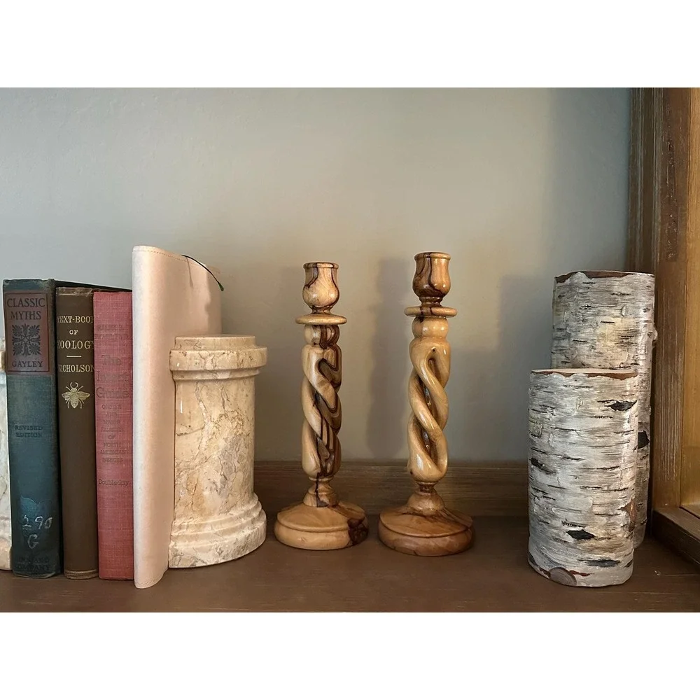 Handmade Olive Wood Candle Holders Craft 9
